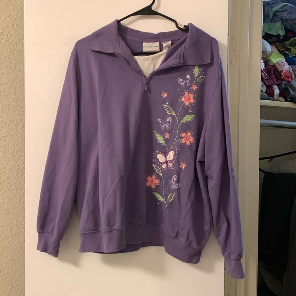 alfred dunner purple long sleeve shirt floral size 2x